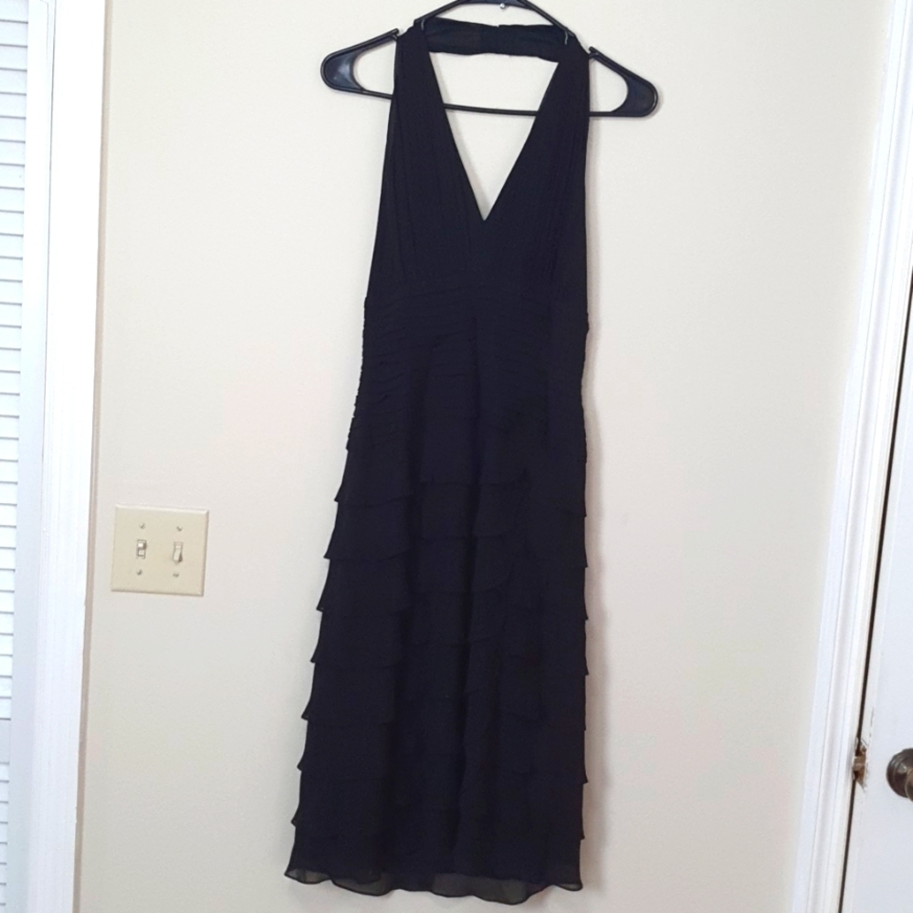 Tadashi Shoji Silk Tiered Halter Soot Dress